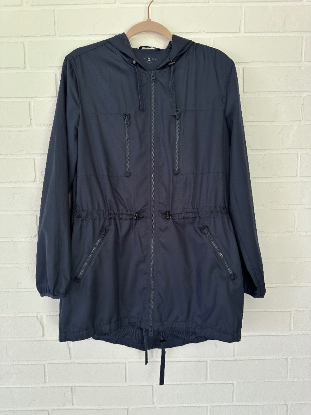 Lou & Grey Navy Blue hooded rain jacket Size Medium